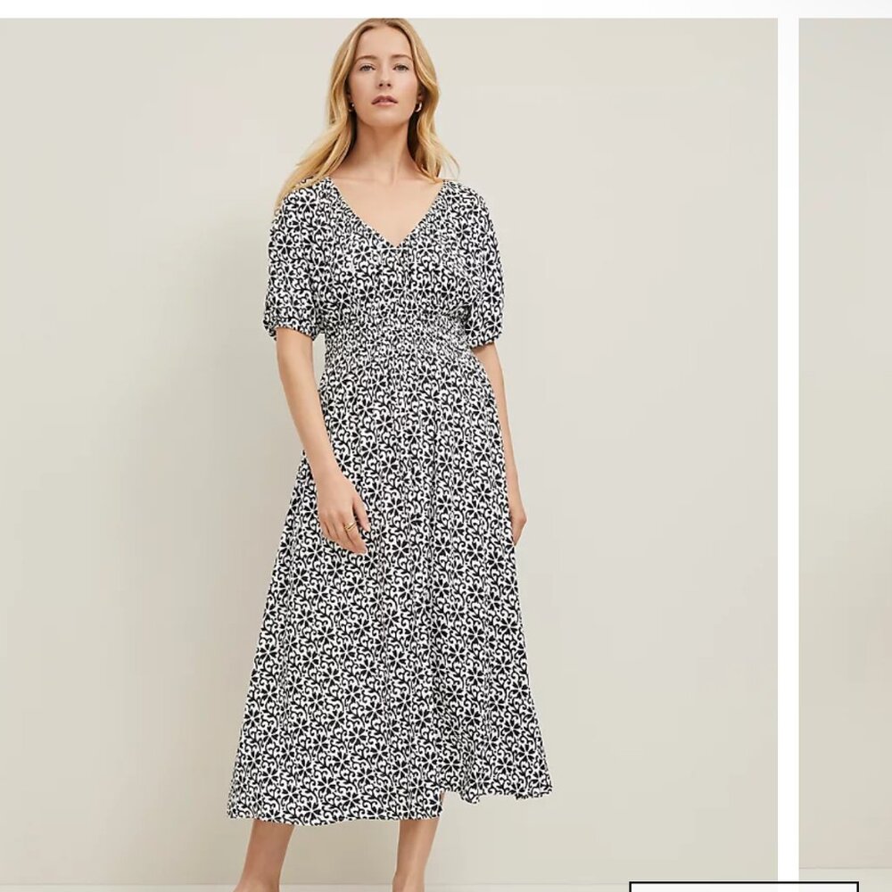 Ann Taylor Black and White Printed Midi Dress